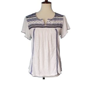 3/$20 Caslon blue and white peasant top embroidered yoke